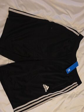 Adidas Black Athletic Shorts with White 3-Stripes Zip Pocket Size Large Nwt